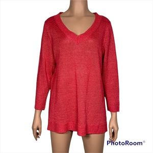 Talbots 100% Linen Tunic Sweater Pink Womens Long Sleeve Knit V Neck XL